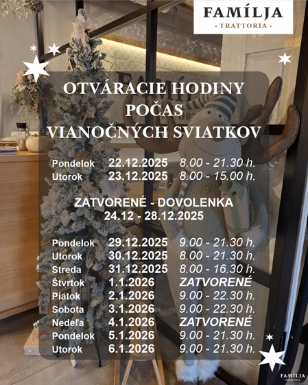Otváracie hodiny počas vianočných sviatkov